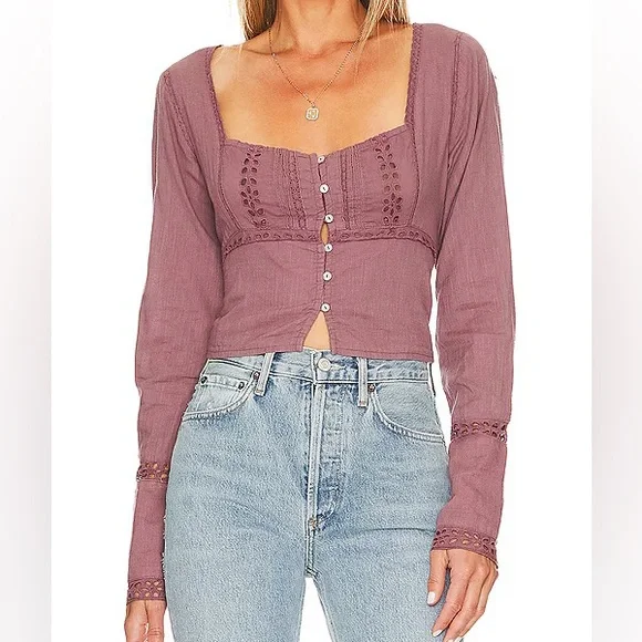 🌻🆕FREE PEOPLE Joi Blouse Roan Rouge color-Size Small - Picture 6 of 11